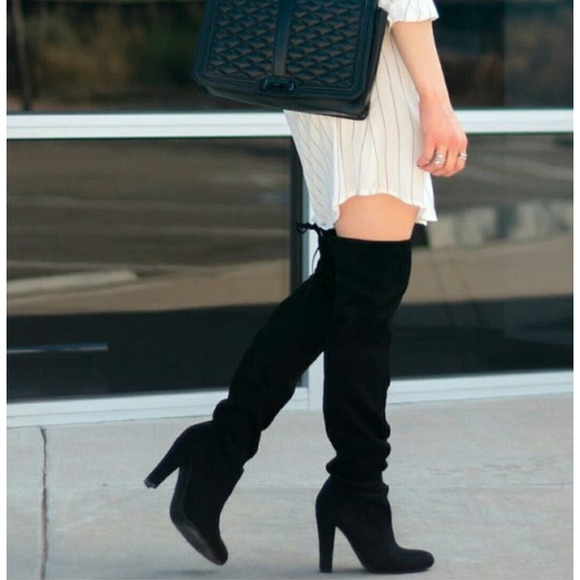 Steve Madden Gorgeous Black Suede Over the Knee Stunning Vegan Boots Size 8 - Picture 3 of 12